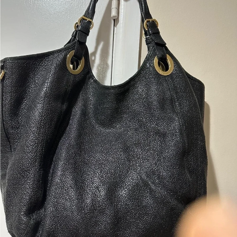 VINTAGE Christian Dior Black and Gold Shoulder Bag with Textured Leather